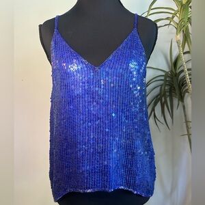 Vintage cobalt blue sequin beaded silk camisole top small Megere India